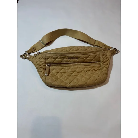 MZ Wallace Quilted Nylon Belt Bag Crossbody Tan Travel Lightweight - Picture 1 of 8